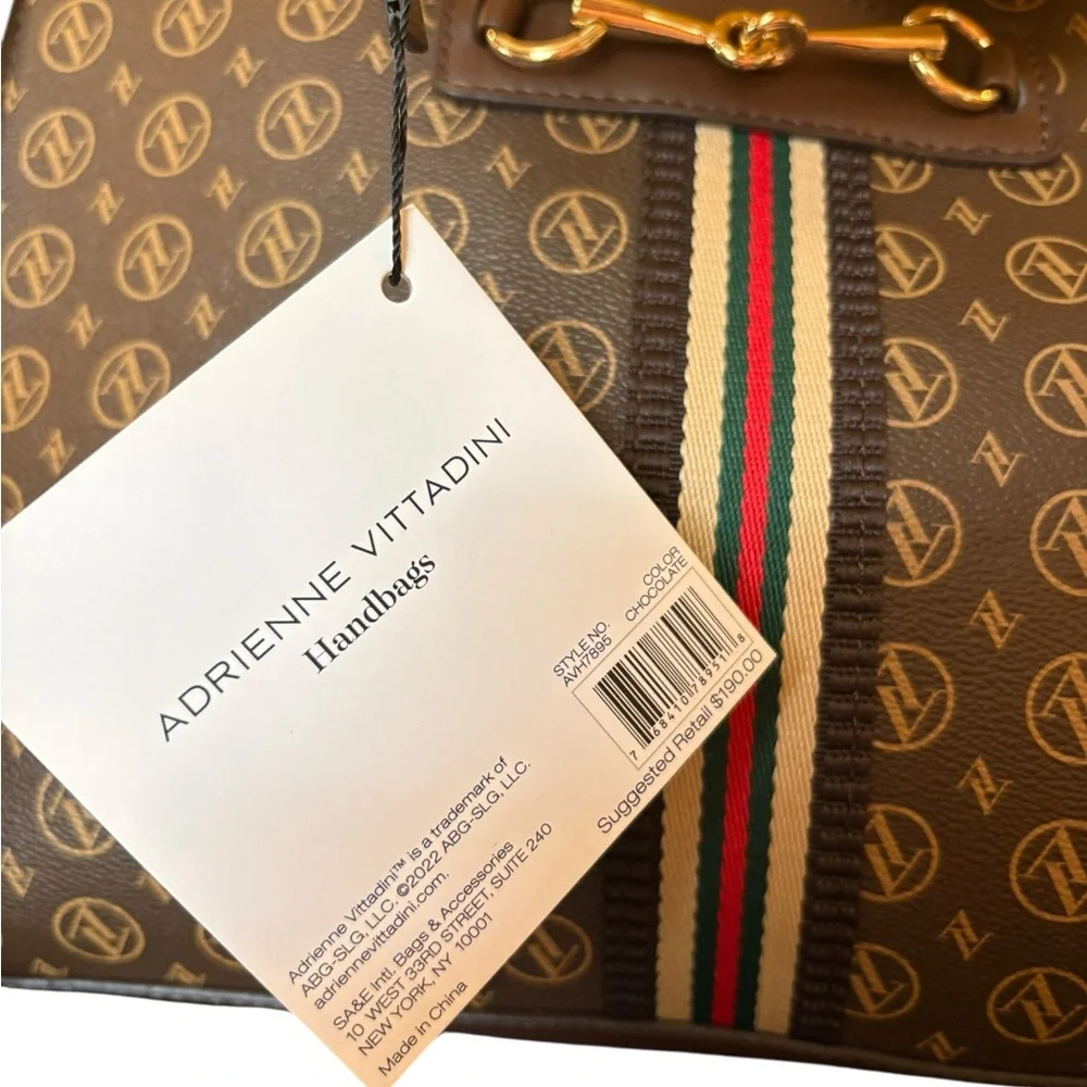 NEW‎ Adrienne Vittadini Signature Sport Collection Satchel Monogram Chocolate